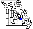map of Missouri counties, Dent Co hilighted