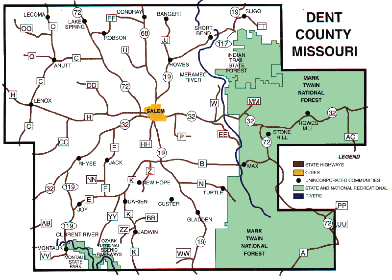 map of Dent county MO
